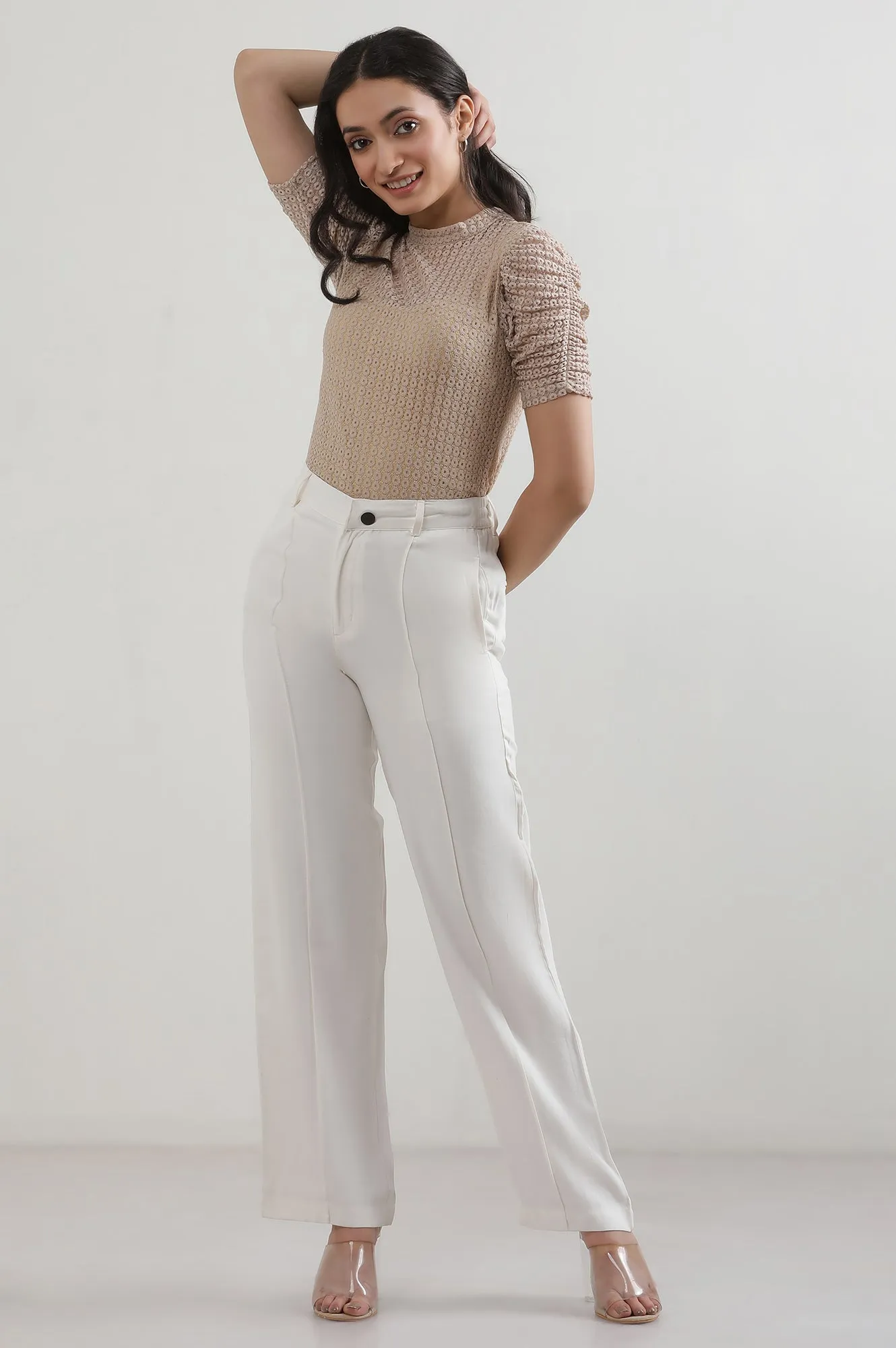 White Solid Rayon Parallel Pants